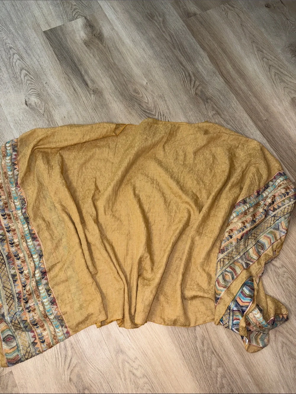 Miou Muse Boho Embroidered Mustard Yellow Poncho Shawl one size beach coverup
